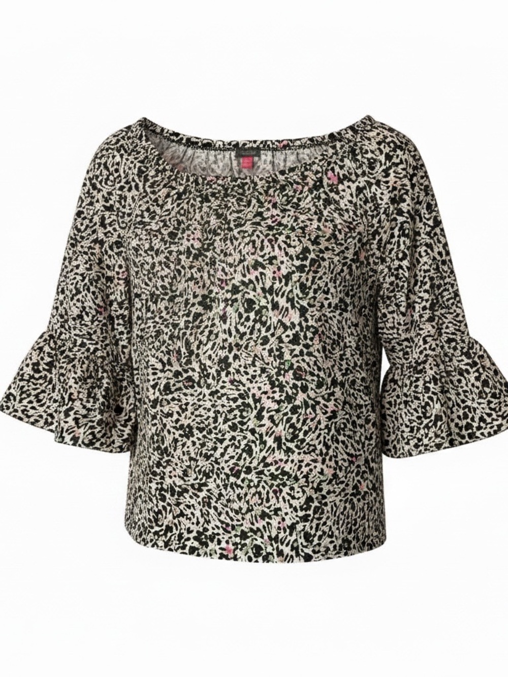 Vince Camuto Animal Print Jersey Top Bell Sleeves Stretch Blouse - Picture 8 of 9